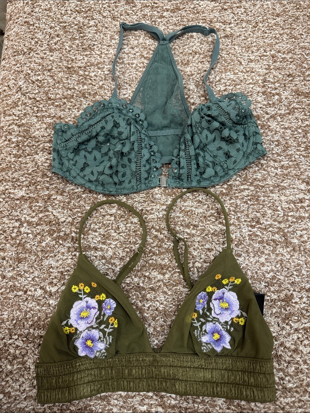 2 for 15$ V.S Green Lace Bralette & H&M Olive Floral Embroidered Bralette Set